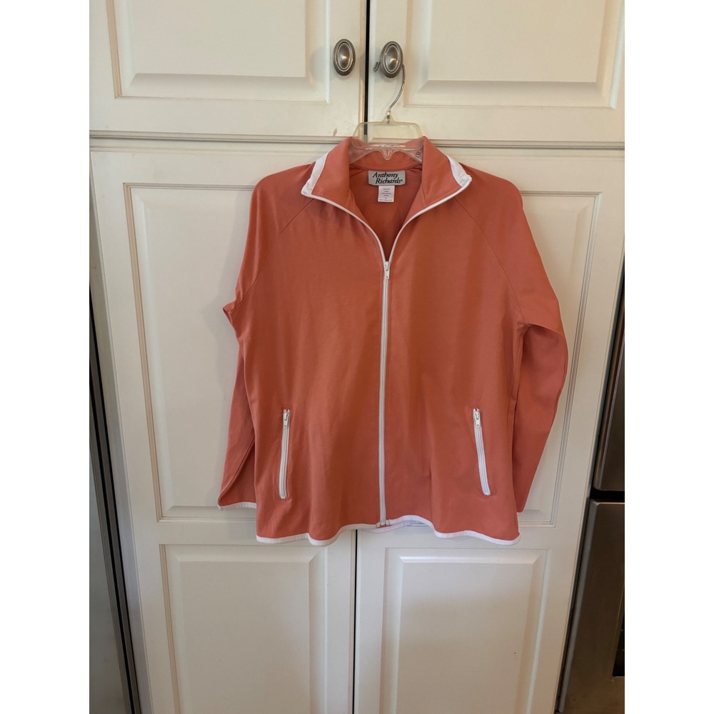 Anthony Richards Coral‎ Orange Zip Up Jacket Long Sleeve Lightweight Women LG